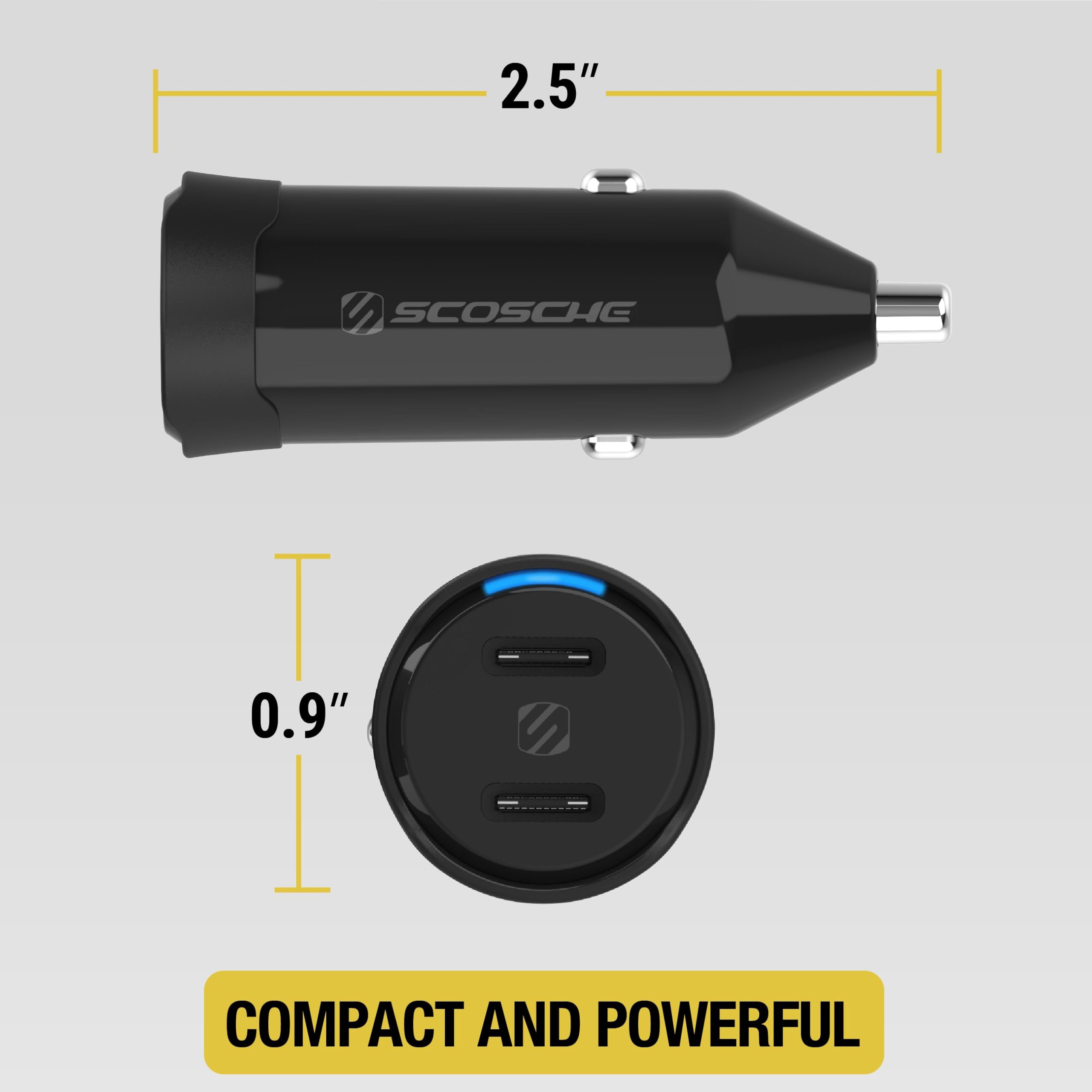 Scosche CPDCC40M PowerVolt 40W Certified Dual Port USB-C Car Charger, Flush Cigarette Lighter Adapter, Fast Charging Car Plug for 12V Power Outlet Compatible with iPhone, Galaxy and All USB-C Devices - Image 3