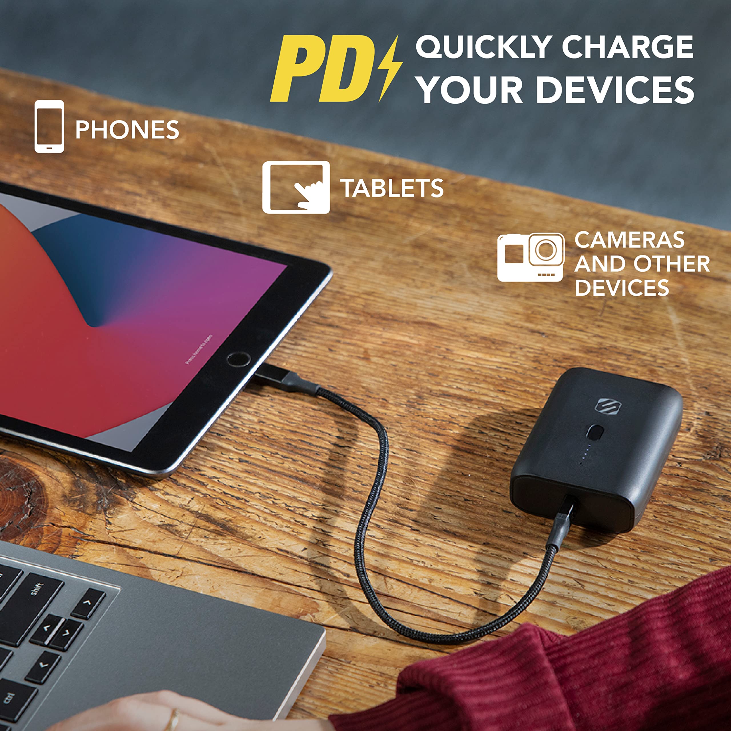 Scosche PB10PD-SP GoBat 10000mAh Compact Dual Port Cell Phone Battery Pack, 20W USB-C Power Delivery Fast Charger & 18W USB-A Portable Power Bank, External Battery Compatible w/ Apple iPhone & Android - Image 4